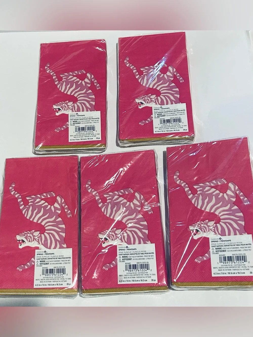 New 100 Pink Tiger Guest Napkins 4 5/8” x 7 13/16” made in Vietnam